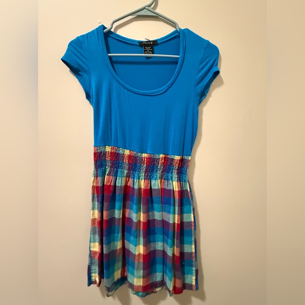 Timing Dress with Blue and Multicolor Plaid